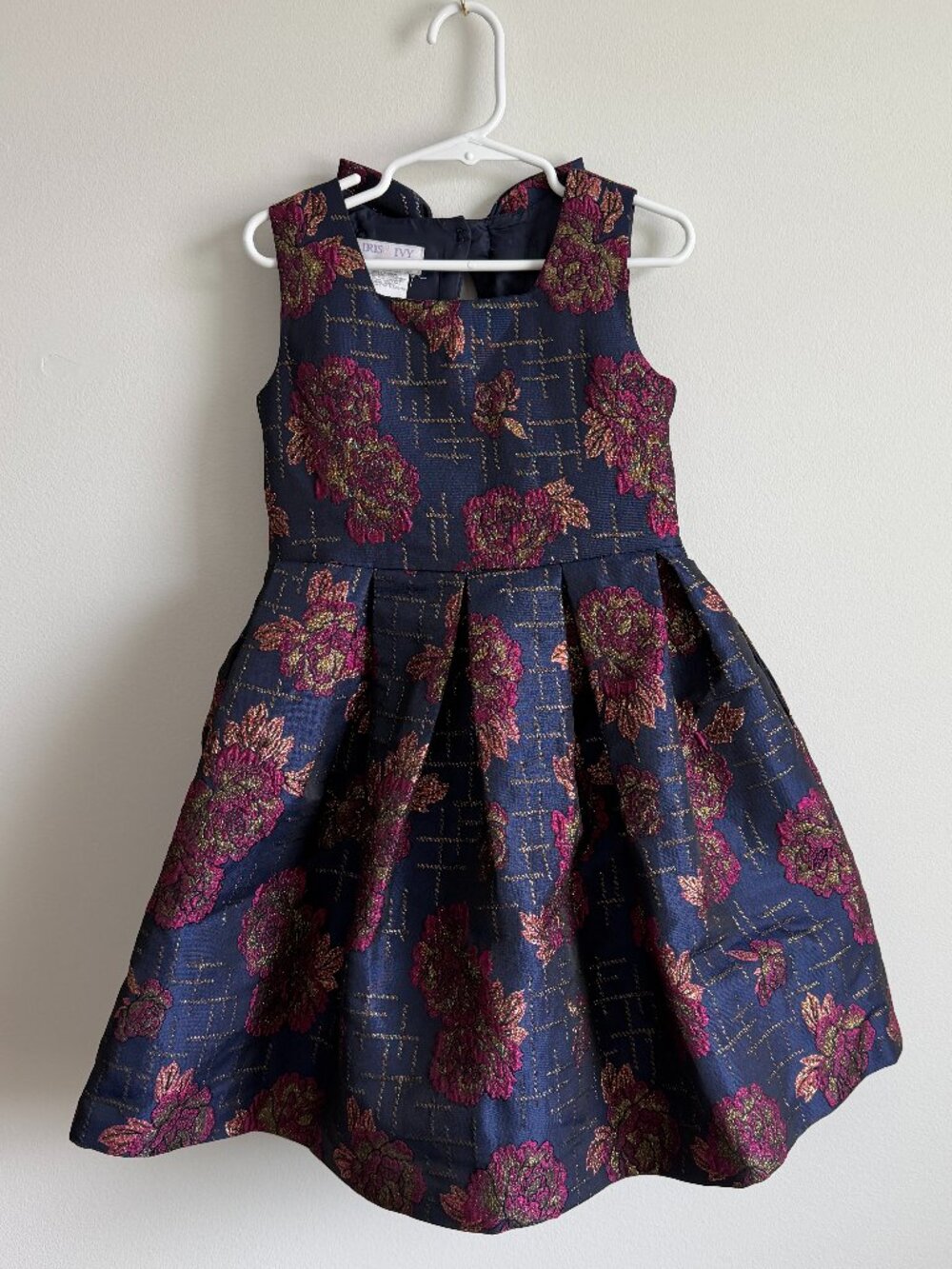 Iris & Ivy Girls' Formal Dress / Open Back with Large Bow/ Navy, Gold, Wine